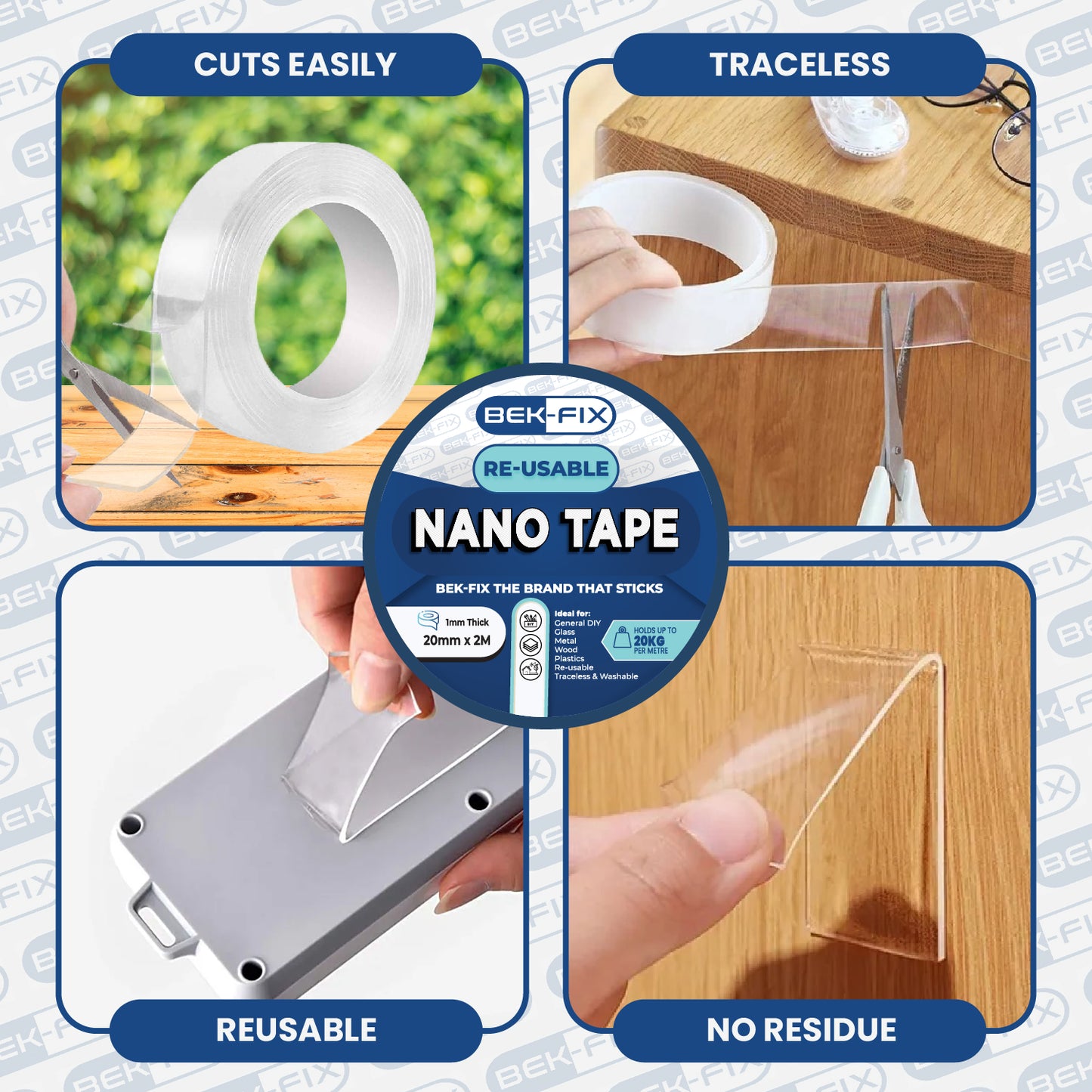 Heavy Duty Double-Sided Nano Tape | Multipurpose Clear Adhesive for Pictures, Posters & Wall Decor - Removable and Washable, Reusable Tape