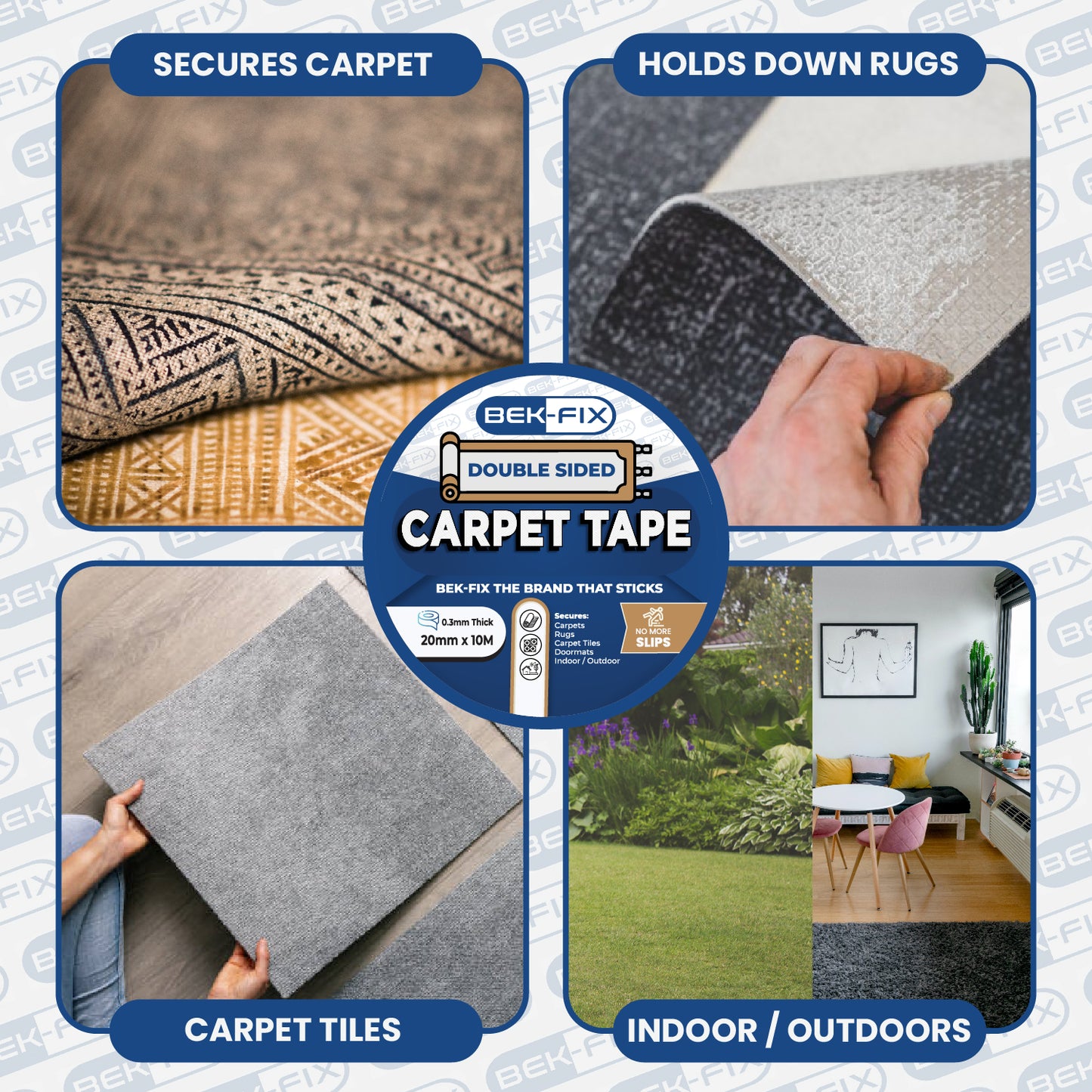 Carpet Tape, Rug Tape, Double Sided, Strong Glue, Safe and Removable for Hard Floors Works on Carpets, Tiles, Bathmats, Rugs, Doormat, Lino