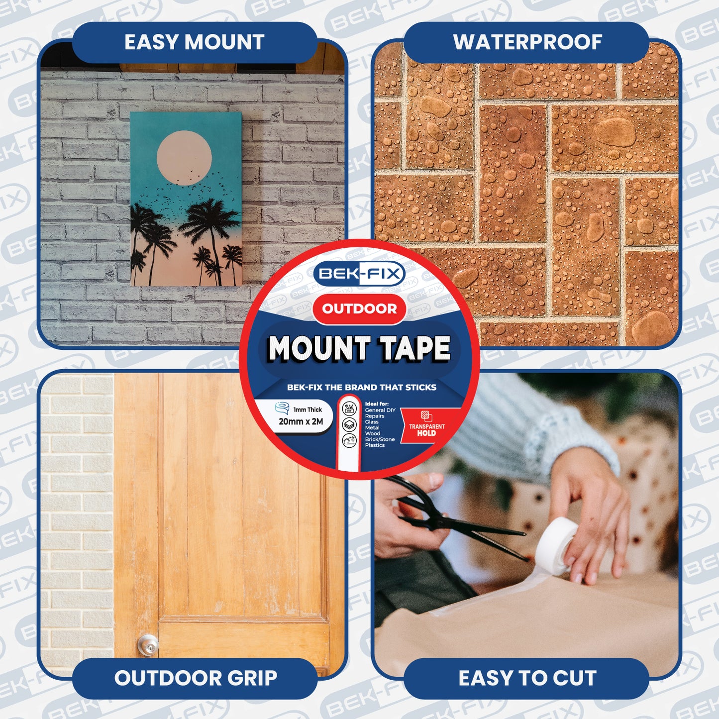 Mounting Tape, Heavy Duty Double Sided Mount Tape, Waterproof Adhesive for Brick, Glass & Metal, No Screws Nails or Glue, Indoor Outdoor use