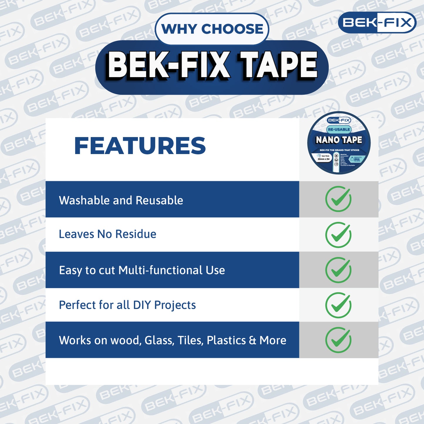 Heavy Duty Double-Sided Nano Tape | Multipurpose Clear Adhesive for Pictures, Posters & Wall Decor - Removable and Washable, Reusable Tape