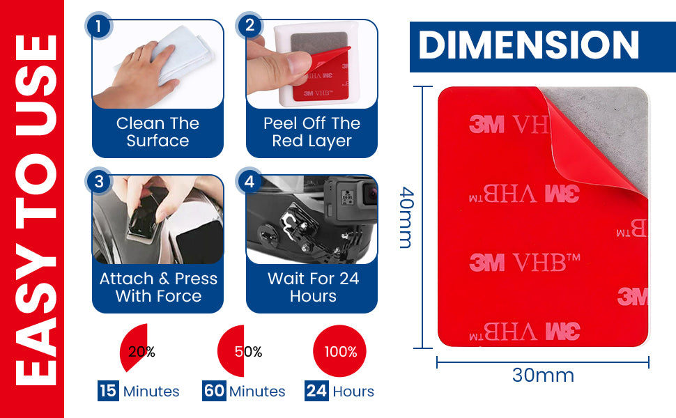 3M VHB Pads, Self Adhesive For SJCAM, GoPro, Dashcam, Nextbase, 40x30mm, 10 Pads