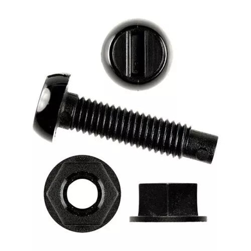 Black Plastic Number Plate Screws & Black Nuts Bolts Fixings Fittings - 100 Pack