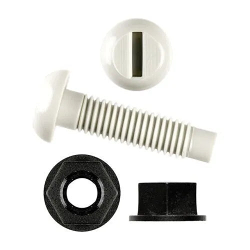 White Plastic Number Plate Screws & Black Nuts Bolts Fixings Fittings - 100 Pack