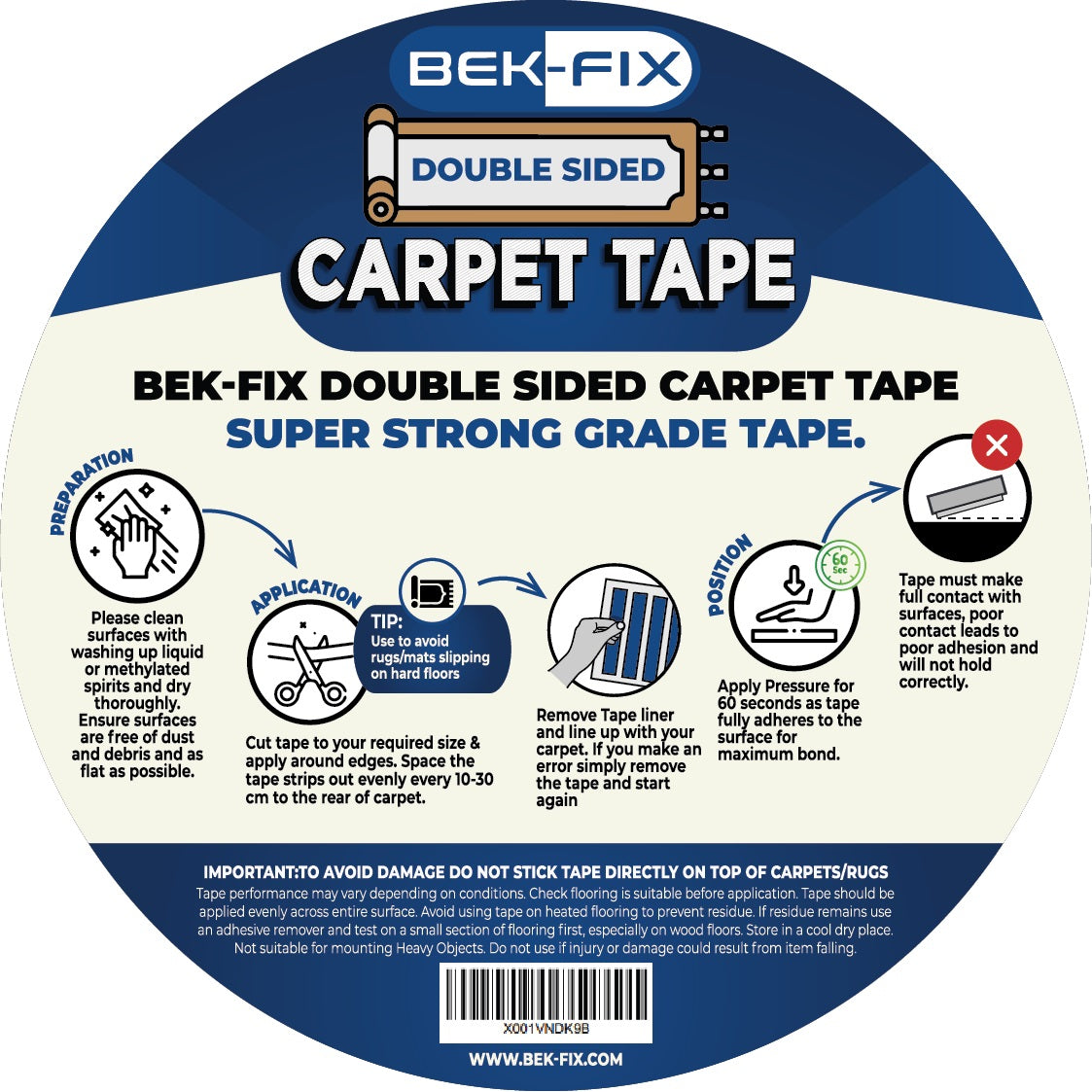 Carpet Tape, Rug Tape, Double Sided, Strong Glue, Safe and Removable for Hard Floors Works on Carpets, Tiles, Bathmats, Rugs, Doormat, Lino