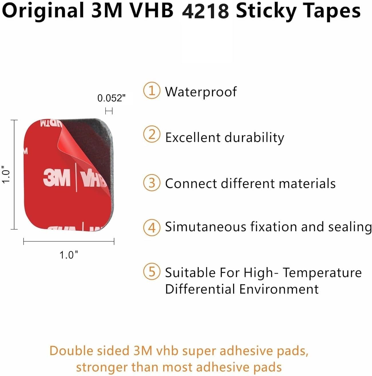 3M Double Sided VHB Self Adhesive Pads GoPro, Dashcam, Nextbase 25mmx25mm Qty x 20