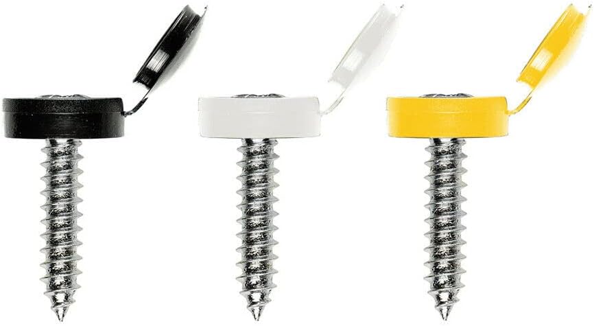 Number Plate Screws & Caps 6 Black 6 White 6 Yellow Caps Fixing Kit Fitting Kit