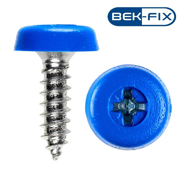 Blue Number Plate Screws - Polytop Screws - Polytops - Pack 100
