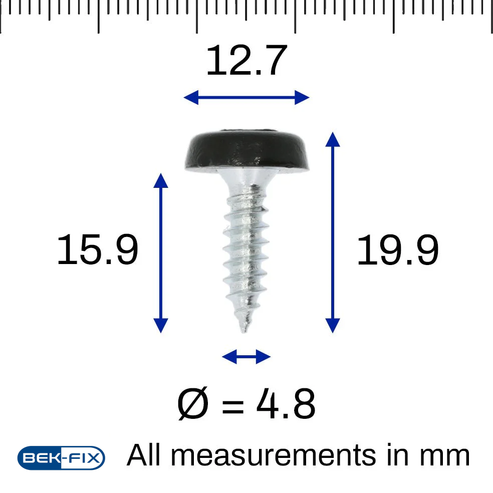 Black Number Plate Screws - Polytop Screws - Polytops - Pack 100