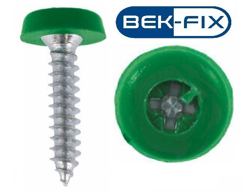 Green Number Plate Screws - Polytop Screws - Polytops - EV Green - Pack 100