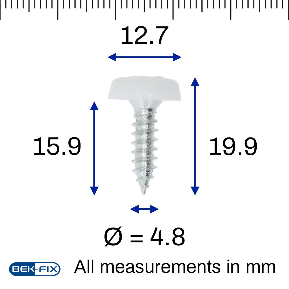 Number Plate Screws - Polytop Screws - Fixing Kit - Oversized - Moulded Head - 10G 18mm