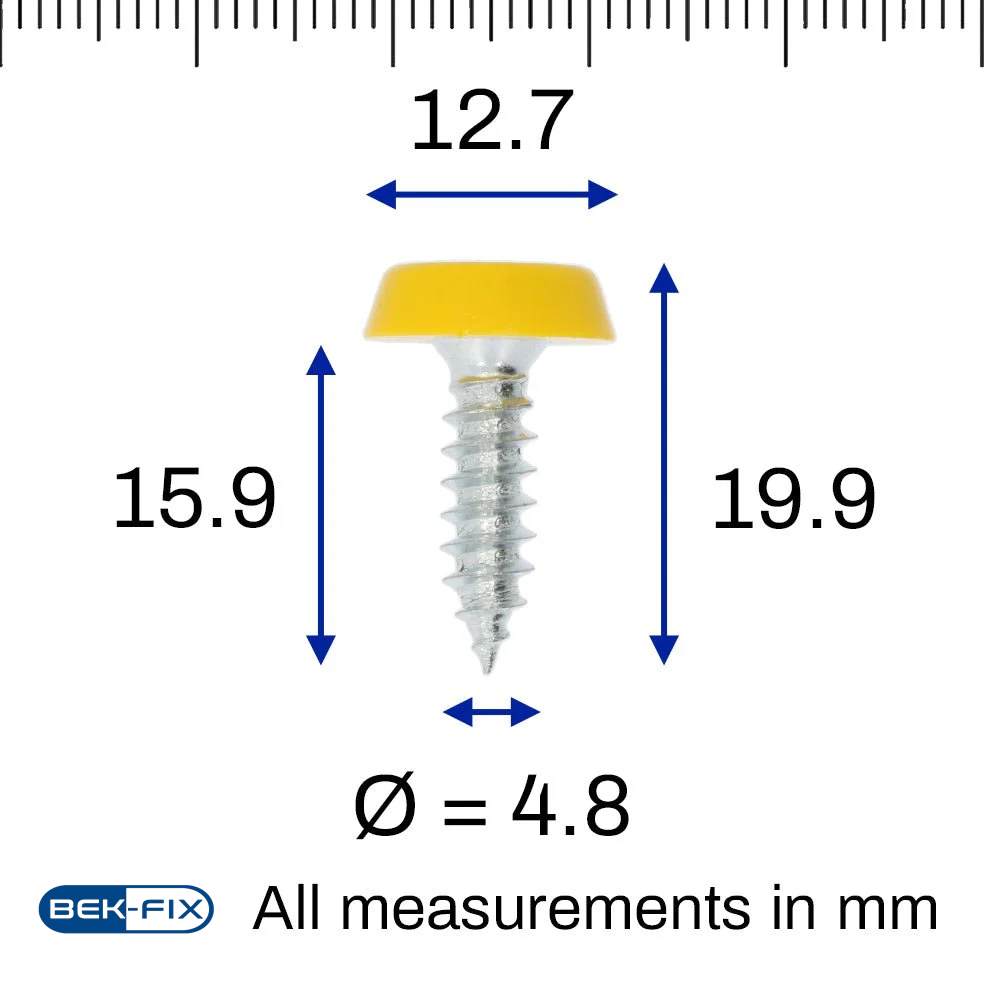 Yellow Number Plate Screws - Polytop Screws - Polytops - Pack 100