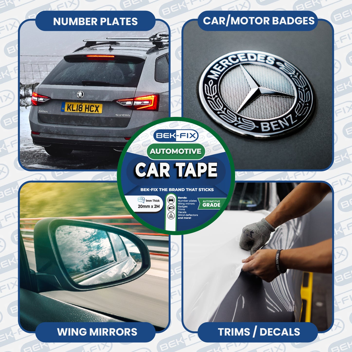 Car Tape Adhesive Tape For Number Plates, Wing Mirrors, Trims, Decals & Badges