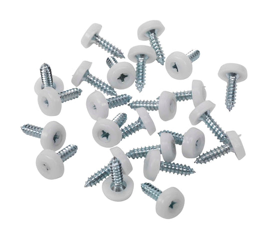 White Number Plate Screws - Polytop Screws - Polytops - Pack 100