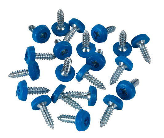 Blue Number Plate Screws - Polytop Screws - Polytops - Pack 100