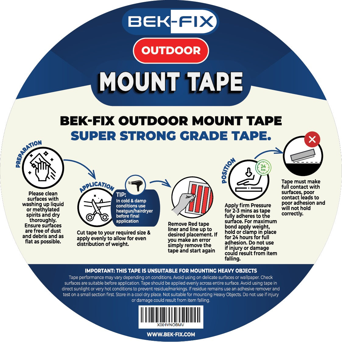 Mounting Tape, Heavy Duty Double Sided Mount Tape, Waterproof Adhesive for Brick, Glass & Metal, No Screws Nails or Glue, Indoor Outdoor use