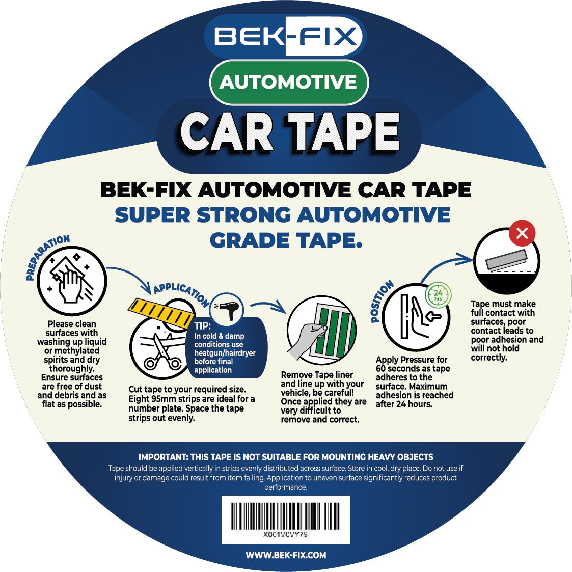 Car Tape Adhesive Tape For Number Plates, Wing Mirrors, Trims, Decals & Badges