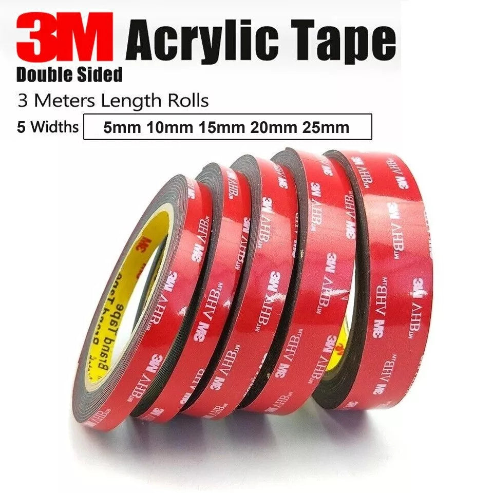 3M Double Sided Tape Extra Strong, Heavy Duty Adhesive Sticky Tape Grey 5mm-25mm