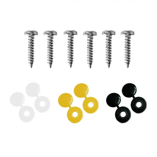 Number Plate Screws & Caps 6 Black 6 White 6 Yellow Caps Fixing Kit Fitting Kit