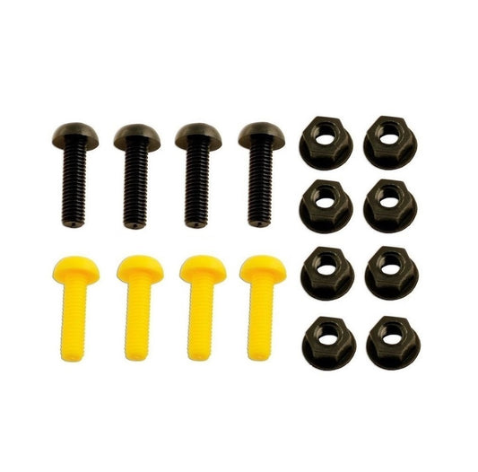 Yellow & Black Plastic Number Plate Screws Nuts Bolts Fixings Fittings Fixers x8