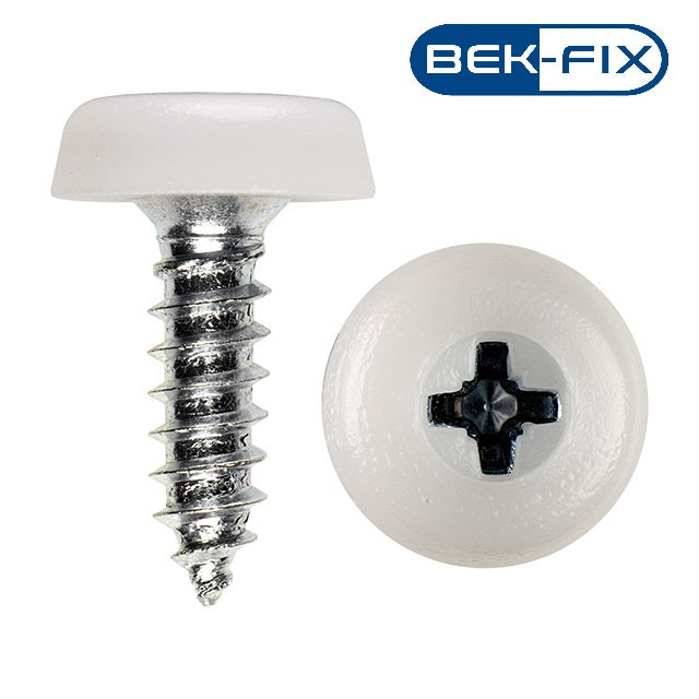 White Number Plate Screws - Polytop Screws - Polytops - Pack 100