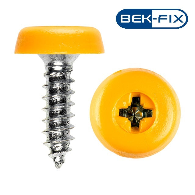 Yellow Number Plate Screws - Polytop Screws - Polytops - Pack 100