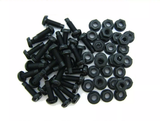 Black Plastic Number Plate Screws & Black Nuts Bolts Fixings Fittings - 100 Pack