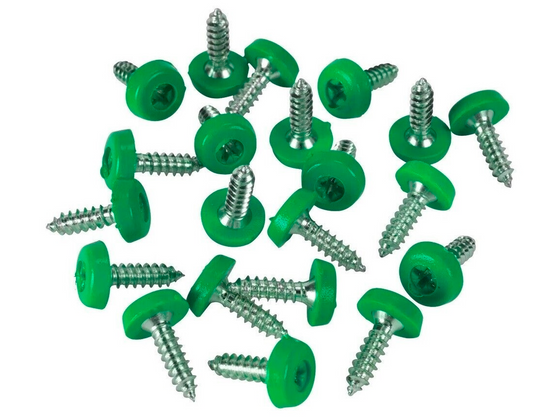 Green Number Plate Screws - Polytop Screws - Polytops - EV Green - Pack 100