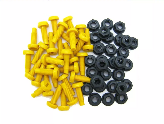Yellow Plastic Number Plate Screws & Black Nuts Bolts Fixings Fittings 100 Pack